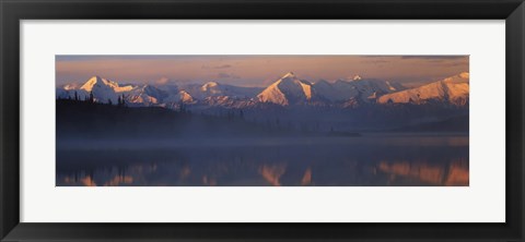 Framed Reflection of snow covered mountain range in the lake, Denali National Park, Alaska, USA Print