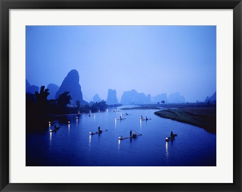 Framed Night Fishing Guilin China Print