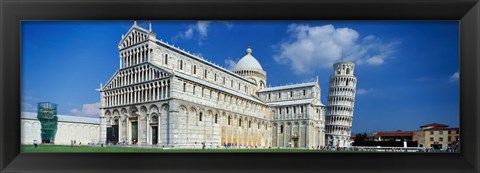 Framed Facade of a cathedral with a tower, Pisa Cathedral, Leaning Tower of Pisa, Pisa, Tuscany, Italy Print