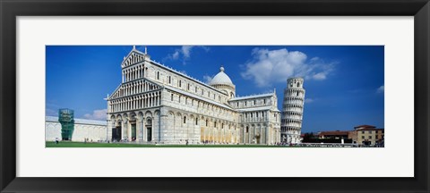 Framed Facade of a cathedral with a tower, Pisa Cathedral, Leaning Tower of Pisa, Pisa, Tuscany, Italy Print