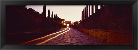 Framed Ruins along a road at dawn, Roman Forum, Rome, Lazio, Italy Print