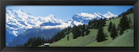 Framed Valley and snow covered peaks, Murren Switzerland Print