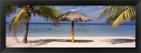 Framed Sunshade on the beach, La Boca, Cuba Print