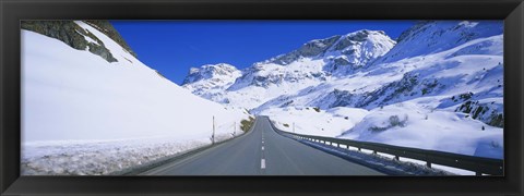 Framed Empty road passing through a polar landscape, Route 3, Graubunden, Switzerland Print