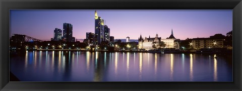 Framed Skyline In Evening, Main River, Frankfurt, Germany Print