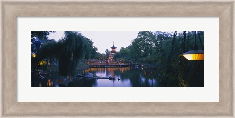 Framed Pagoda lit up at dusk, Tivoli Gardens, Copenhagen, Denmark Print