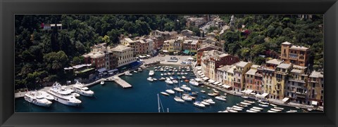 Framed High angle view of boats docked at a harbor, Italian Riviera, Portofino, Italy Print