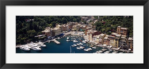 Framed High angle view of boats docked at a harbor, Italian Riviera, Portofino, Italy Print