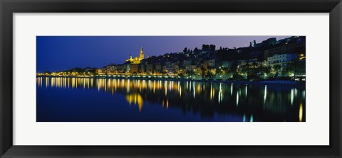 Framed Reflection of buildings in water, Menton, Alpes-Maritimes, Provence-Alpes-Cote d&#39;Azur, France Print