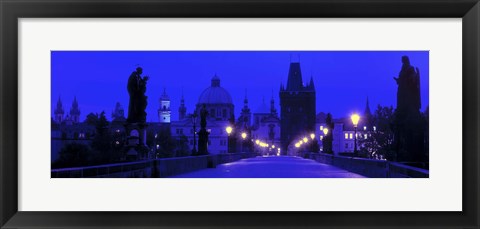 Framed Charles Bridge, Prague, Czech Republic, Bright Blue Print