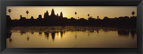 Framed Silhouette Of A Temple At Sunrise, Angkor Wat, Cambodia Print