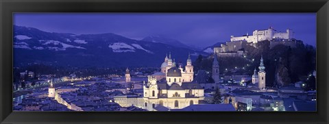 Framed Austria, Salzburg, Aerial view of a city at night Print