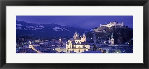 Framed Austria, Salzburg, Aerial view of a city at night Print