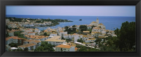 Framed High angle view of a city, Cadaquez, Barcelona, Spain Print