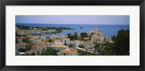 Framed High angle view of a city, Cadaquez, Barcelona, Spain Print