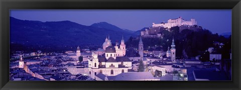 Framed Austria, Salzburg, Panoramic view of the city in dusk Print