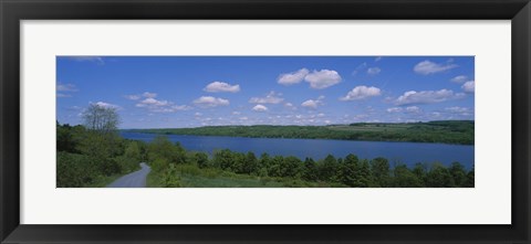 Framed Road near a lake, Owasco Lake, Finger Lakes Region, New York State, USA Print