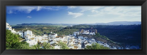 Framed High angle view of buildings in a town, Pueblo Blanco, Andalusia, Spain Print