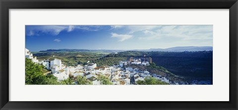 Framed High angle view of buildings in a town, Pueblo Blanco, Andalusia, Spain Print