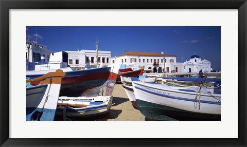 Framed Rowboats on a harbor, Mykonos, Greece Print