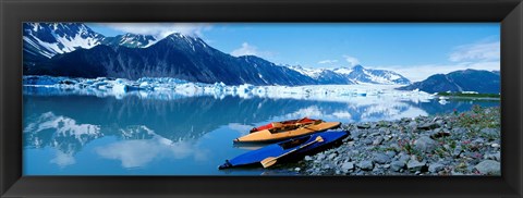 Framed USA, Alaska, Kayaks by the side of a river Print