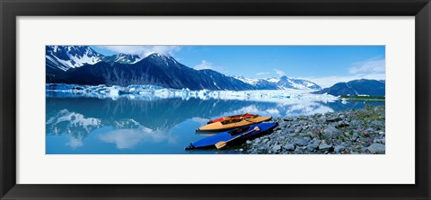 Framed USA, Alaska, Kayaks by the side of a river Print