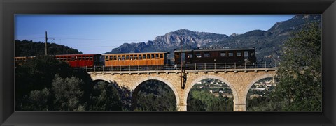Framed Train crossing a bridge, Sierra De Tramuntana, Majorca, Spain Print