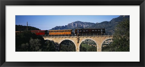 Framed Train crossing a bridge, Sierra De Tramuntana, Majorca, Spain Print