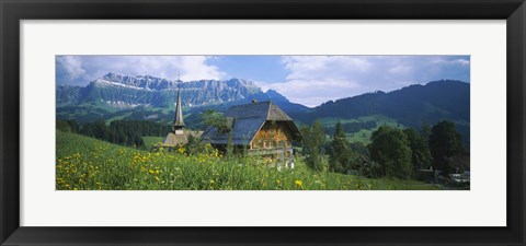 Framed Chalet and a church on a landscape, Emmental, Switzerland Print