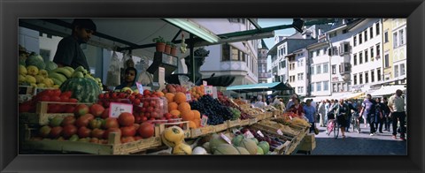 Framed Group of people in a street market, Lake Garda, Italy Print