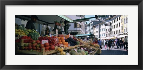 Framed Group of people in a street market, Lake Garda, Italy Print