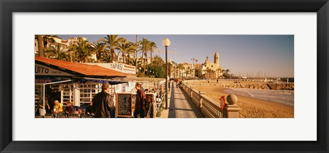 Framed Tourists in a cafe, Tapas Cafe, Sitges Beach, Catalonia, Spain Print