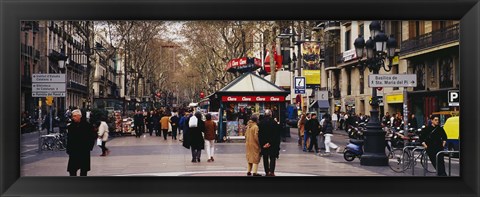 Framed Tourists in a street, Barcelona, Spain Print