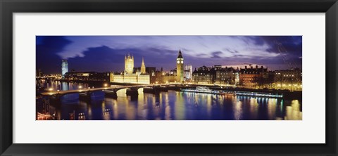 Framed Buildings lit up at dusk, Big Ben, Houses Of Parliament, London, England Print