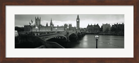 Framed Bridge across a river, Westminster Bridge, Houses Of Parliament, Big Ben, London, England Print