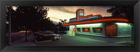 Framed Restaurant lit up at dusk, Route 66, Albuquerque, Bernalillo County, New Mexico, USA Print