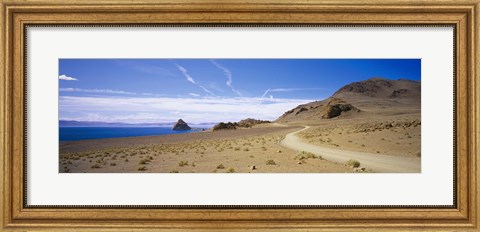 Framed Dirt road on a landscape, Pyramid Lake, Nevada, USA Print