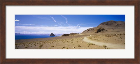 Framed Dirt road on a landscape, Pyramid Lake, Nevada, USA Print