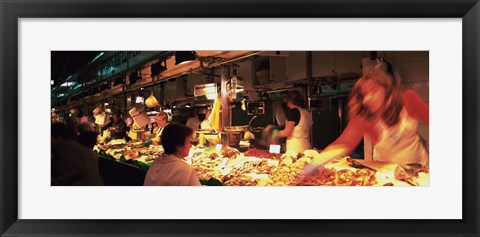 Framed Group of people at a street market, Barcelona, Spain Print