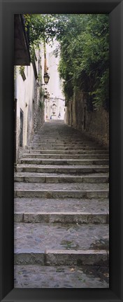 Framed Narrow staircase to a street, Girona, Costa Brava, Catalonia, Spain Print