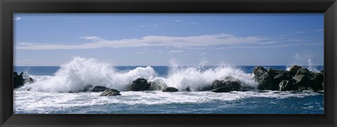 Framed Waves breaking on rocks, Chiavari, Liguria, Italy Print