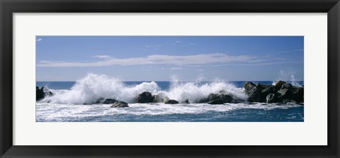 Framed Waves breaking on rocks, Chiavari, Liguria, Italy Print