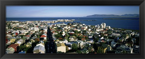 Framed High Angle View Of A City, Reykjavik, Iceland Print