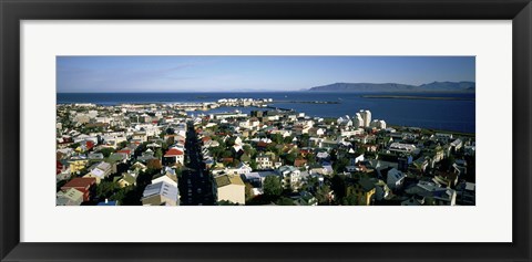 Framed High Angle View Of A City, Reykjavik, Iceland Print