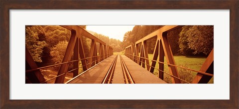 Framed Railroad Tracks and Bridge Germany Print