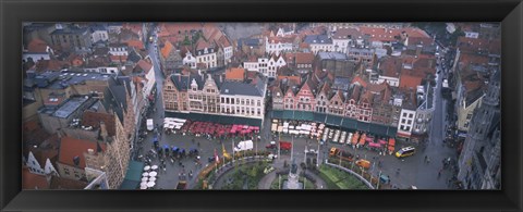 Framed Aerial view of a town square, Bruges, Belgium Print