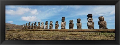 Framed Low angle view of Moai statues in a row, Easter Island, Chile Print