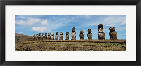 Framed Low angle view of Moai statues in a row, Easter Island, Chile Print