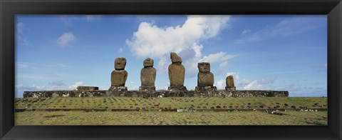 Framed Moai statues in a row, Tahai Archaeological Site,  Easter Island, Chile Print