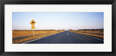 Framed Kangaroo Road Warning Sign, Outback Highway, Australia Print